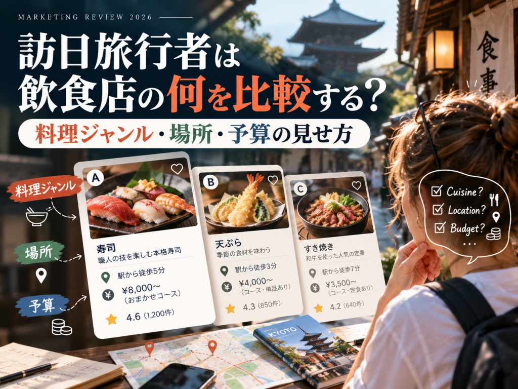 訪日旅行者は飲食店の何を比較する？料理ジャンル・場所・予算の見せ方